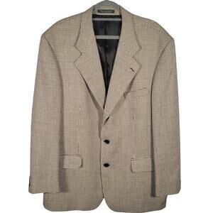 Vintage FIORI Silk Wool 46R Sport Coat Tan Black Houndstooth 90s Flawed